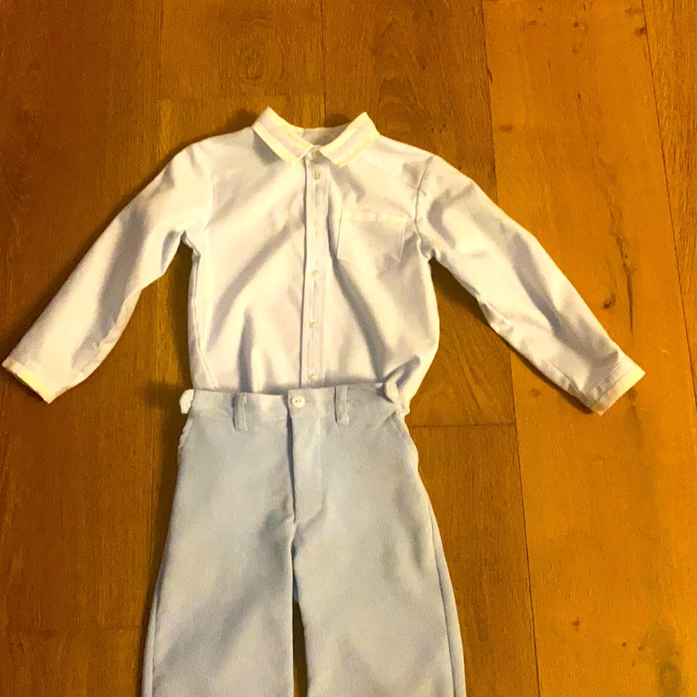 Blue and White Shirt and Blue Cords Set